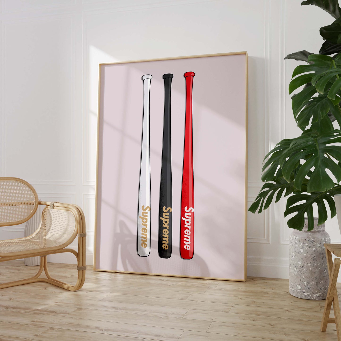 Streetwear Baseballschläger Poster · Supreme Style Design · Minimalistisches Hypebeast Kunstwerk · Urban Wanddeko · Print ohne Rahmen