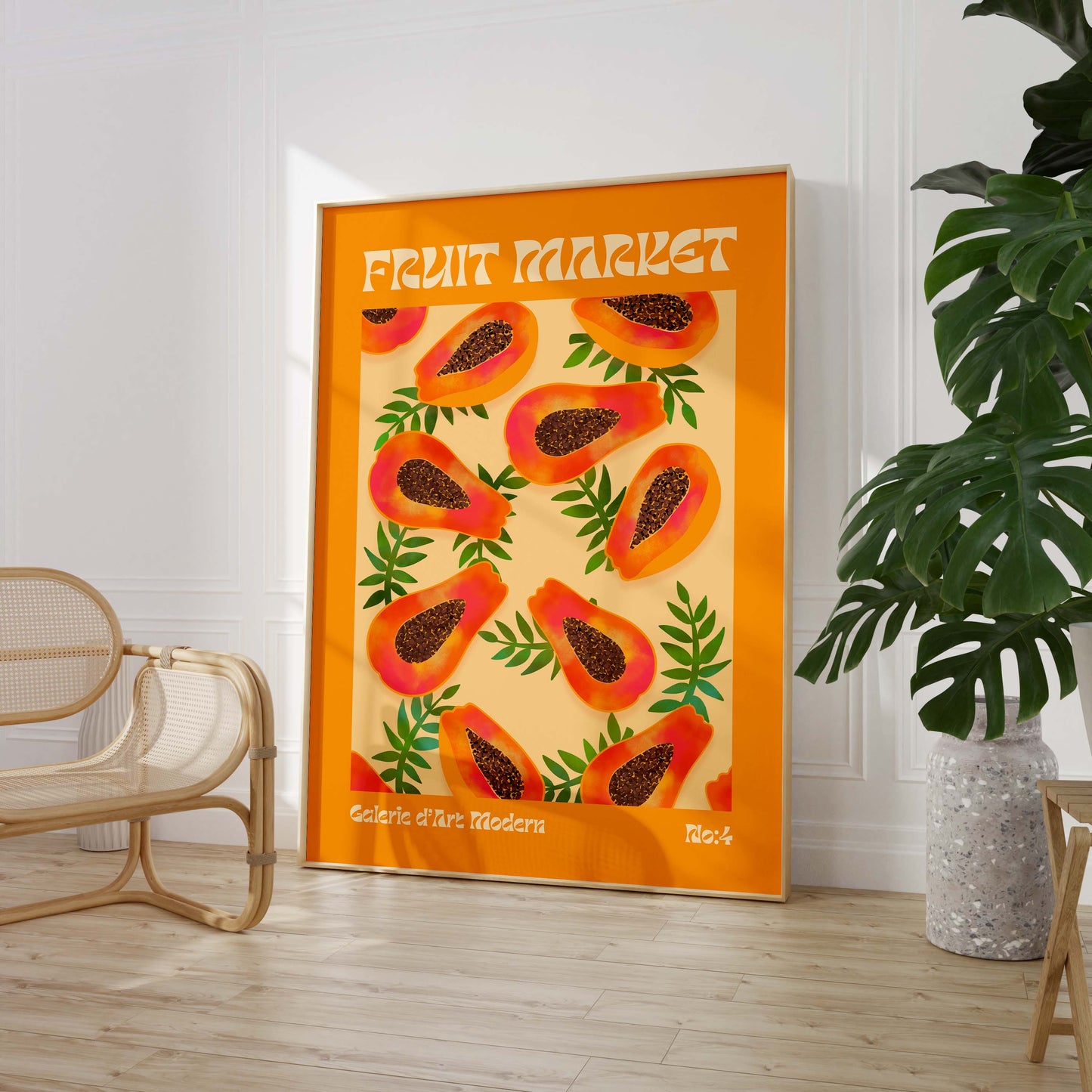 Fruit Market Poster · Papaya Pattern Artwork · Tropical Retro Illustration · Minimal Pop Art Design · Moderne Wandkunst · Print ohne Rahmen