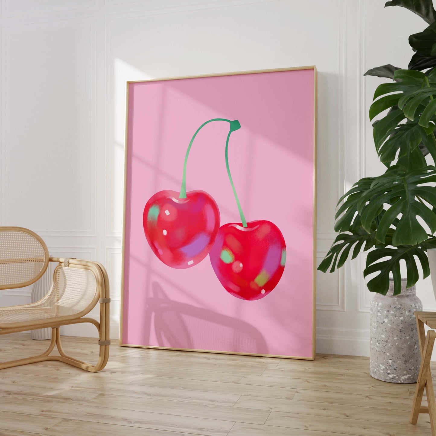 Kirschen Poster  · Rote Kirschen Illustration · Minimal Fruit Art · Ästhetische Wandkunst · Modernes Obst Design · Print ohne Rahmen
