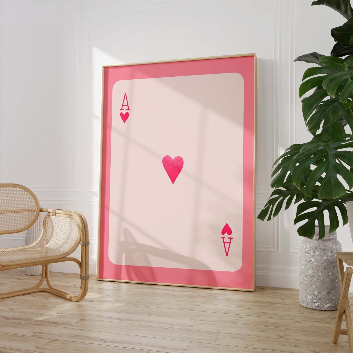 Ace of Hearts Poster · Minimal Playing Card Design · Pink Aesthetic Wall Art · Modern Love Symbol Print · Moderne Wandkunst · Print ohne Rahmen