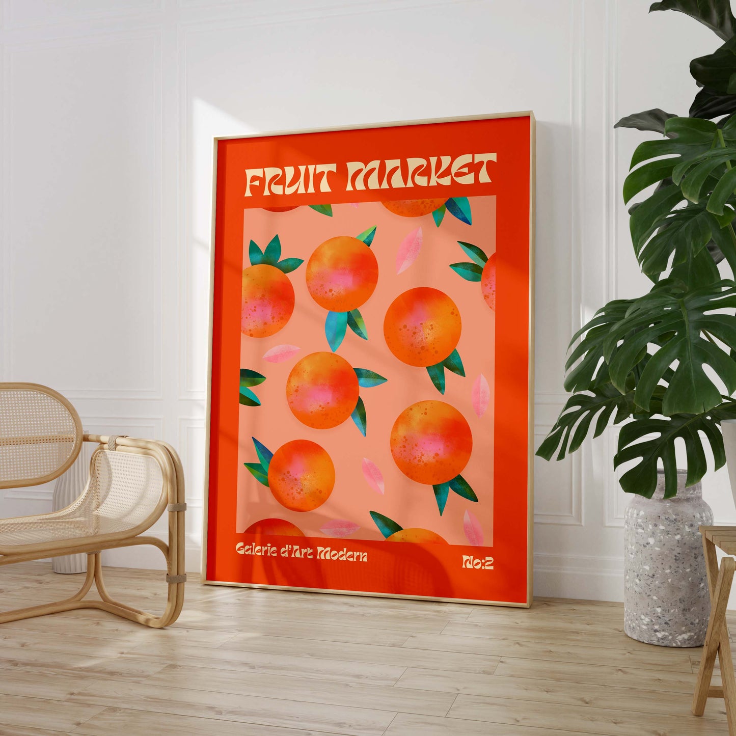 Fruit Market Poster · Orange Pattern Artwork · Retro Modern Illustration · Minimal Pop Art Design · Moderne Wandkunst · Print ohne Rahmen
