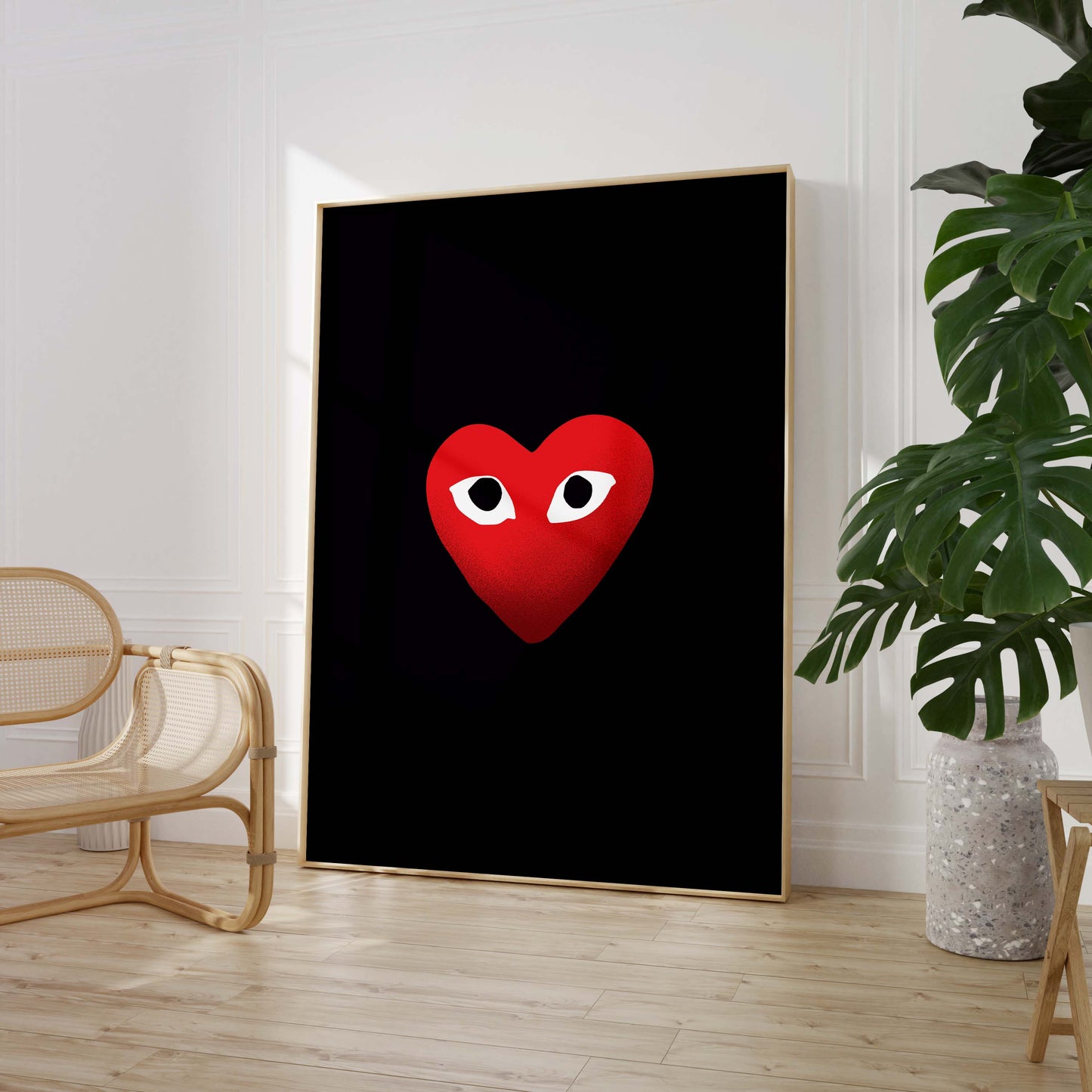 Herz Augen Minimal Poster · Geschenkidee · Rotes Herz Design · Streetwear Stil Kunst · Moderne Wanddeko · Print ohne Rahmen