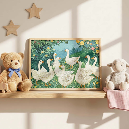 Bauernhof Tiere Poster · Geschenkidee · Landhaus Illustration mit Hase, Schaf und Gans · Kinderzimmer Deko · Dekoprint ohne Rahmen