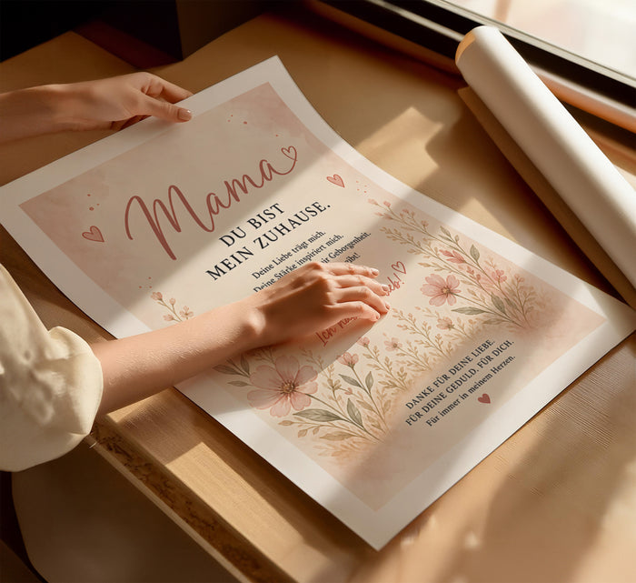 Muttertag Poster Mama Blumen – Premium Baumwolle