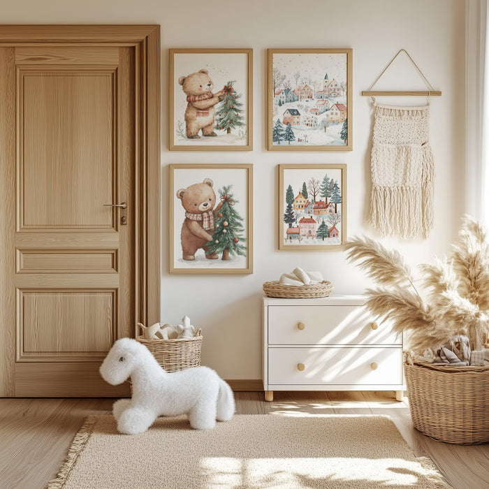 Winterliches Bär Dorf Poster für Kinderzimmer