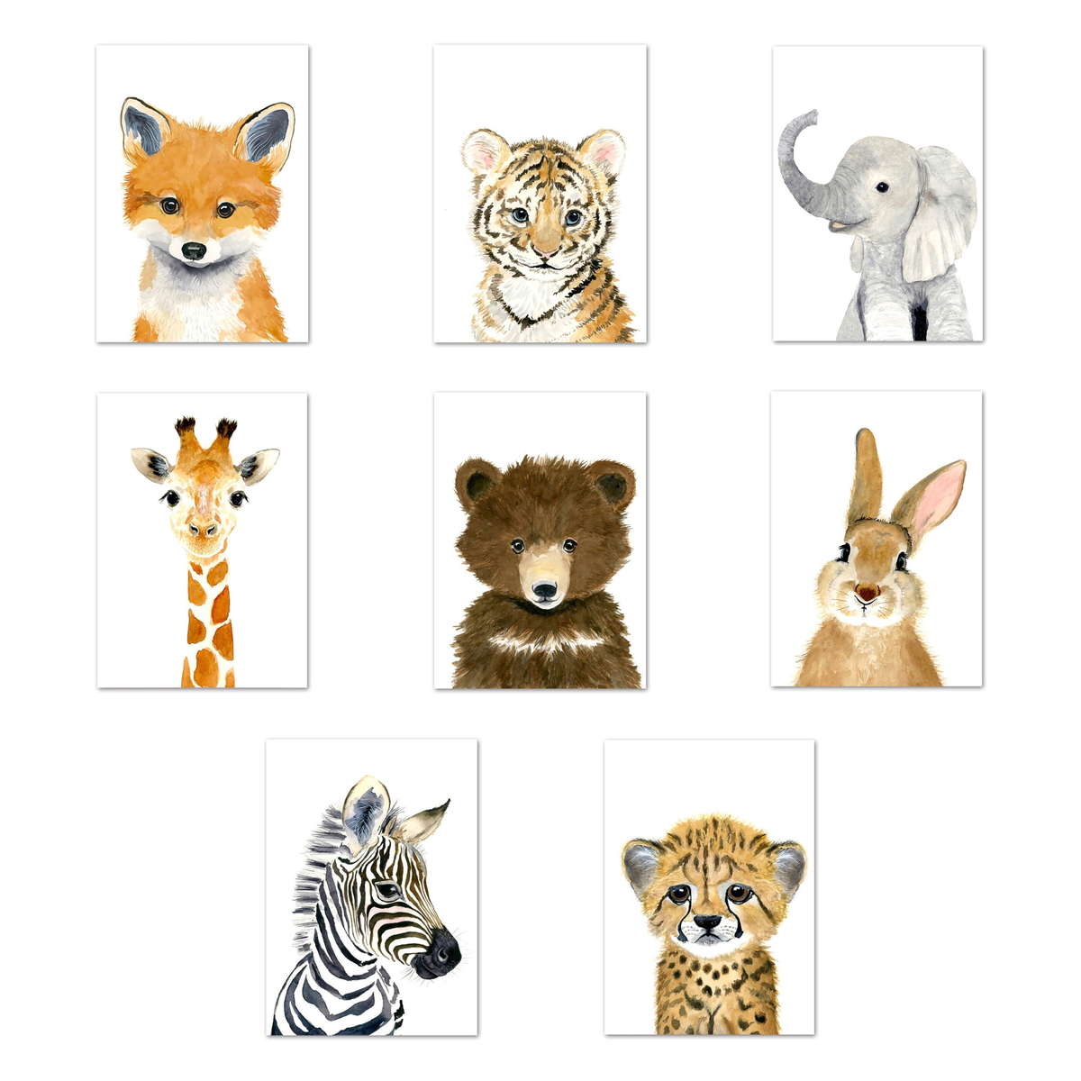 Poster Kinderzimmer Tiere Fuchs Elefant Bär Hase Zebra · Kinderzimmer Bilder · Wand Deko · Kunst Druck · Deko Print · ohne Rahmen