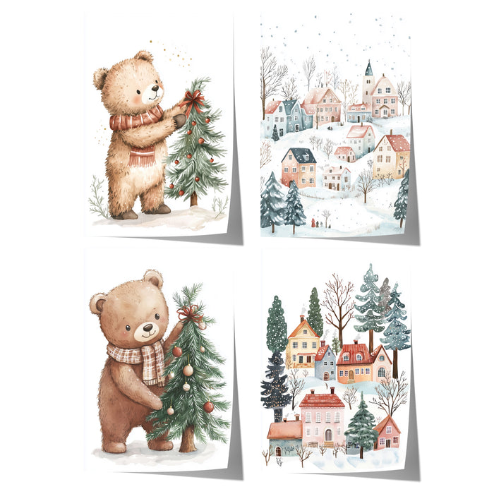 Winterliches Bär Dorf Poster für Kinderzimmer