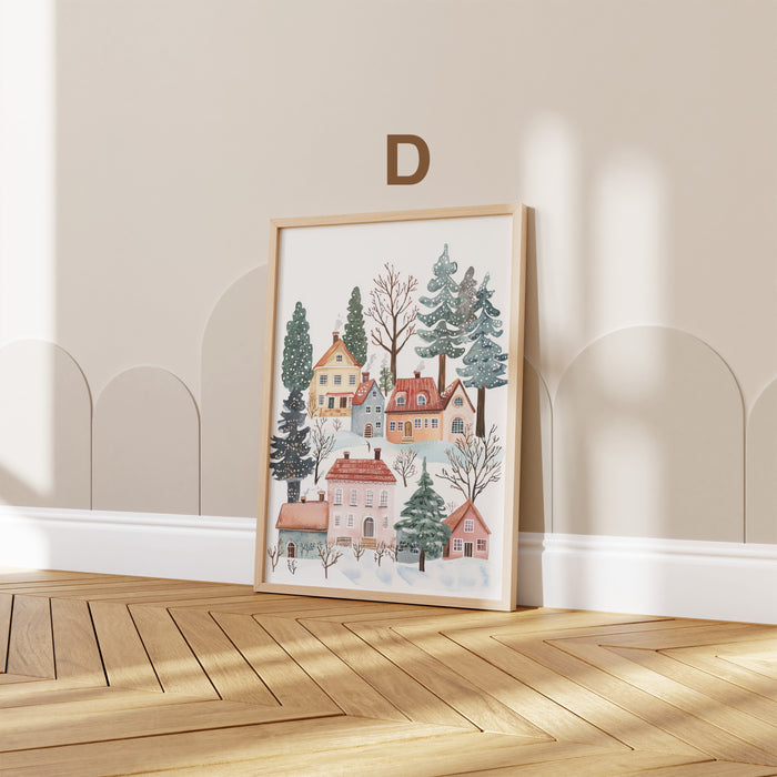 Winterliches Bär Dorf Poster für Kinderzimmer