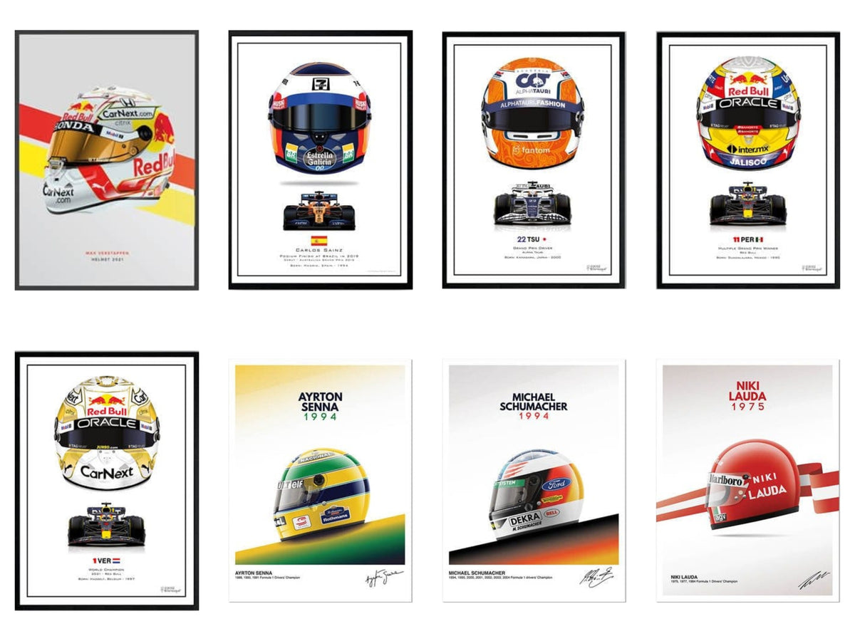 Poster Formel 1 Helme Rennfahrer Gewinner  · Deko Print ohne Rahmen