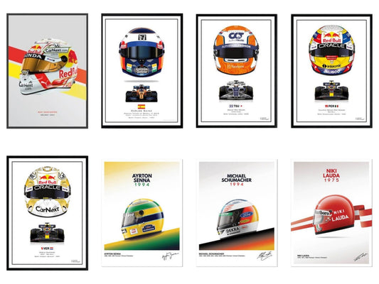 Poster Formel 1 Helme Rennfahrer Gewinner  · Deko Print ohne Rahmen