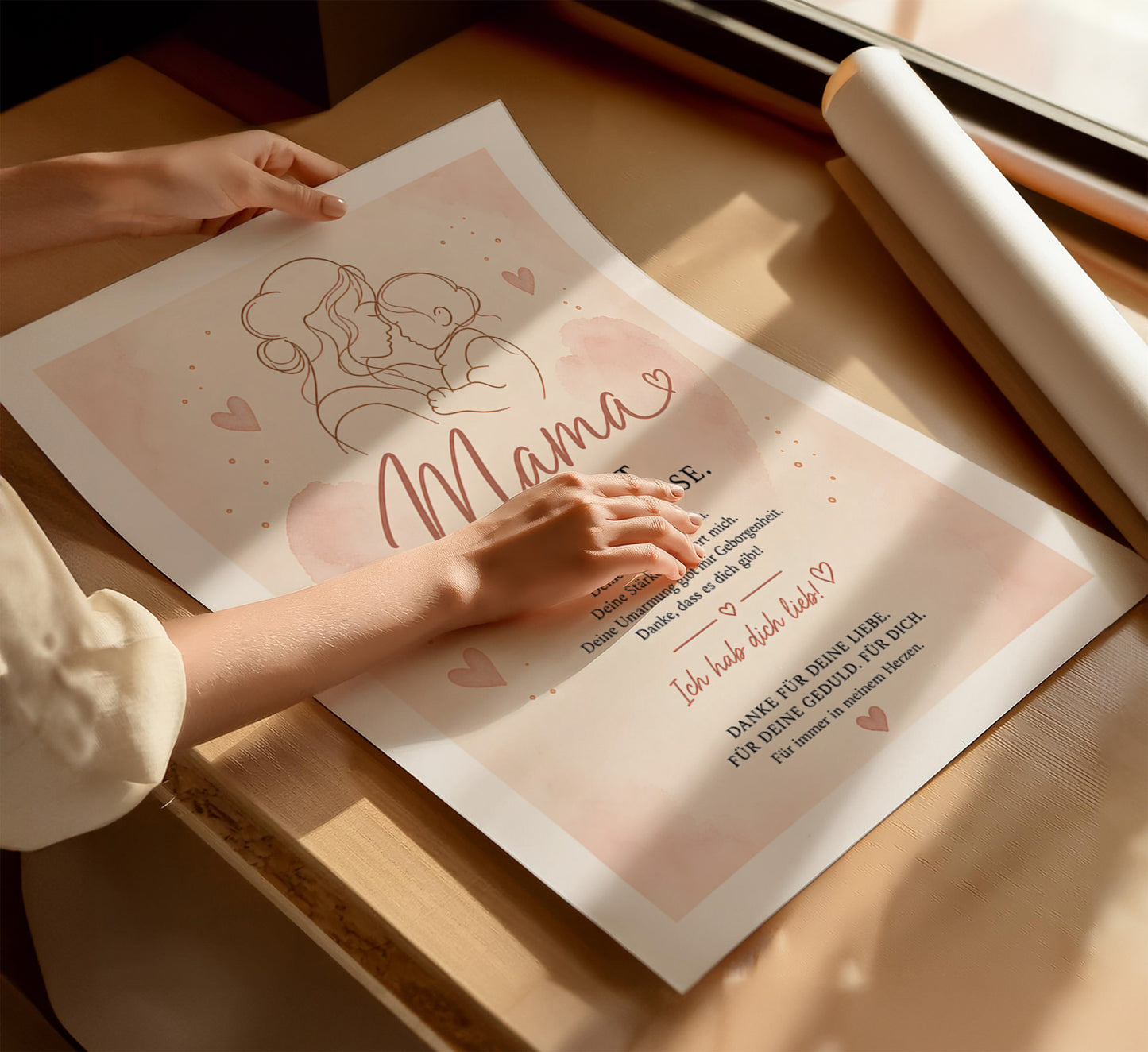Muttertag Poster Mama & Kind Herz · Geschenk für Mama · Liebe Spruch Poster · Familie Wanddeko · Print ohne Rahmen