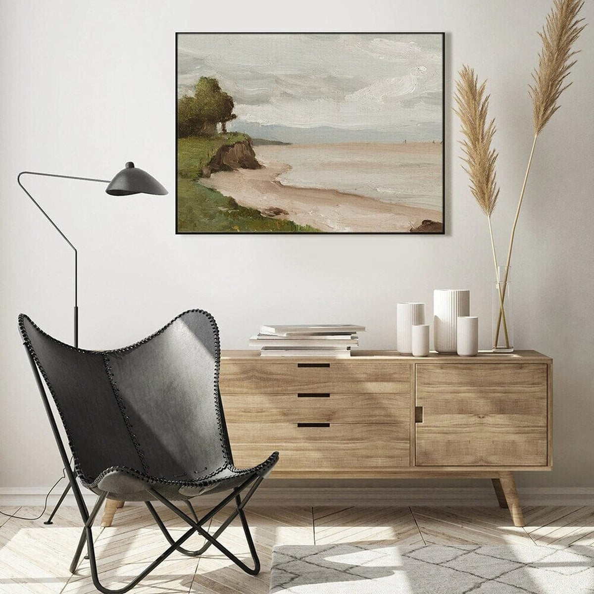 Poster Vintage Elegante Dame Meeres Küste und Windmühle als Deko Print ohne Rahmen