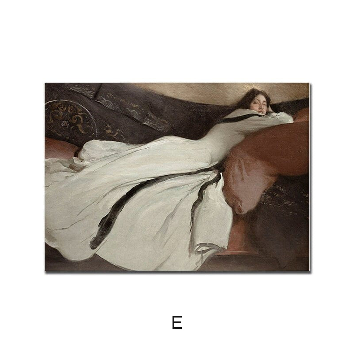 Poster Vintage Elegante Dame Meeres Küste und Windmühle als Deko Print ohne Rahmen