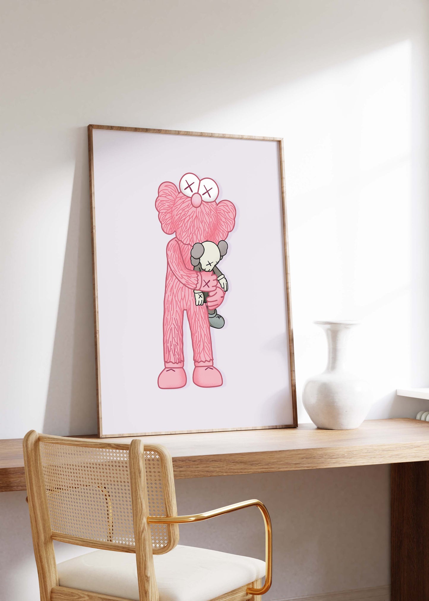 Pink Plush Character Poster · Toy Hug Illustration · Cute Pop Art Figur · Minimal Design · Modern · Print ohne Rahmen