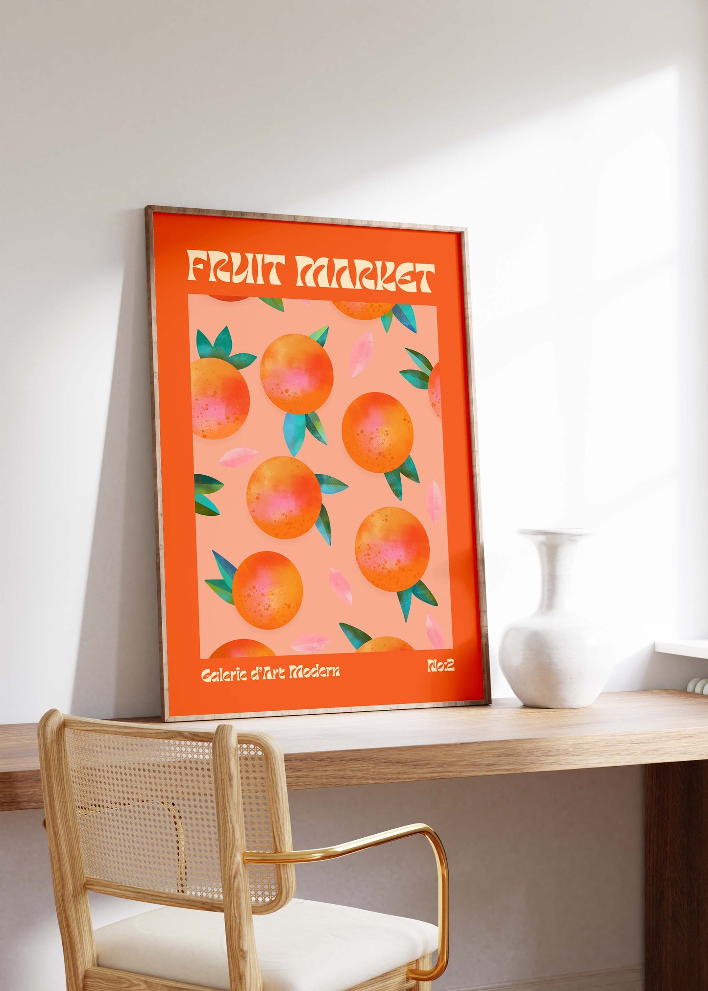 Fruit Market Poster · Orange Pattern Artwork · Retro Modern Illustration · Minimal Pop Art Design · Moderne Wandkunst · Print ohne Rahmen