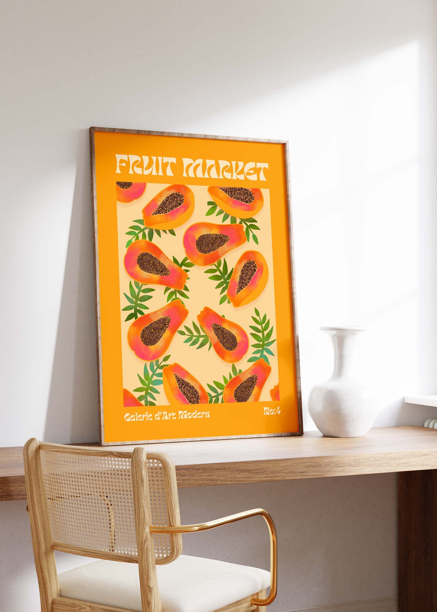 Fruit Market Poster · Papaya Pattern Artwork · Tropical Retro Illustration · Minimal Pop Art Design · Moderne Wandkunst · Print ohne Rahmen
