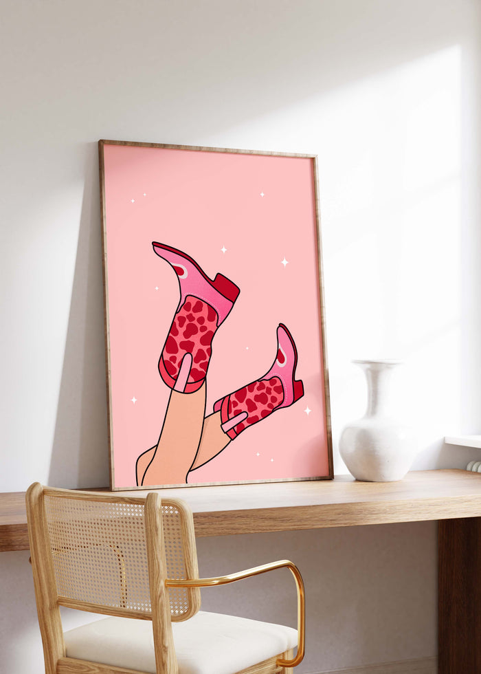 JUSTGOODMOOD Pink Boots Poster – Hochwertiger Cotton Art