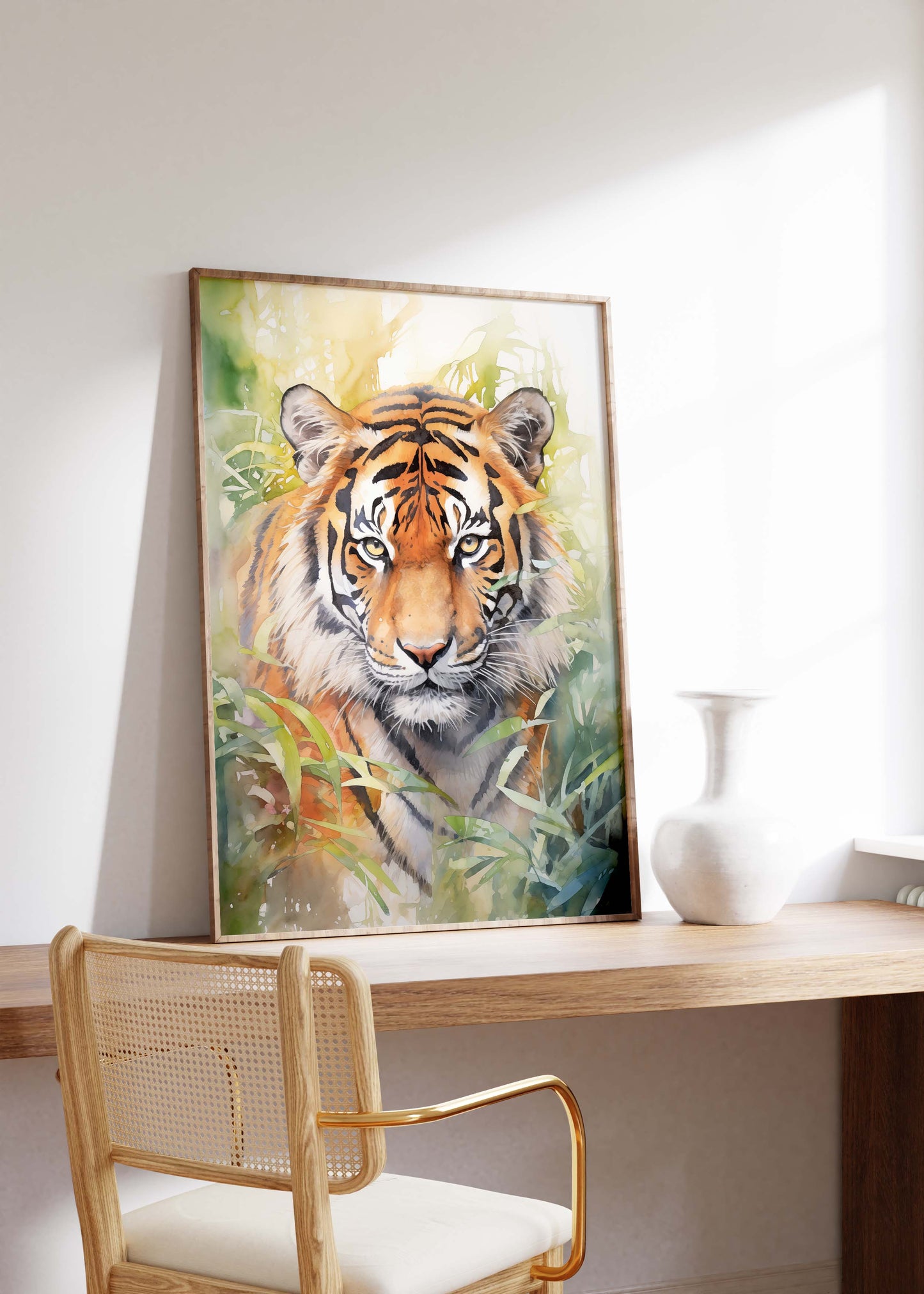 Safari Poster · Geschenkidee · Giraffe Tiger Affe Strauß und Palmen · Dekoprint ohne Rahmen