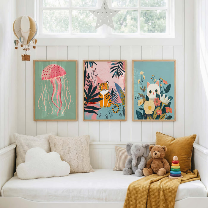 Märchen Mädchen Poster mit Katzen und Sternennacht