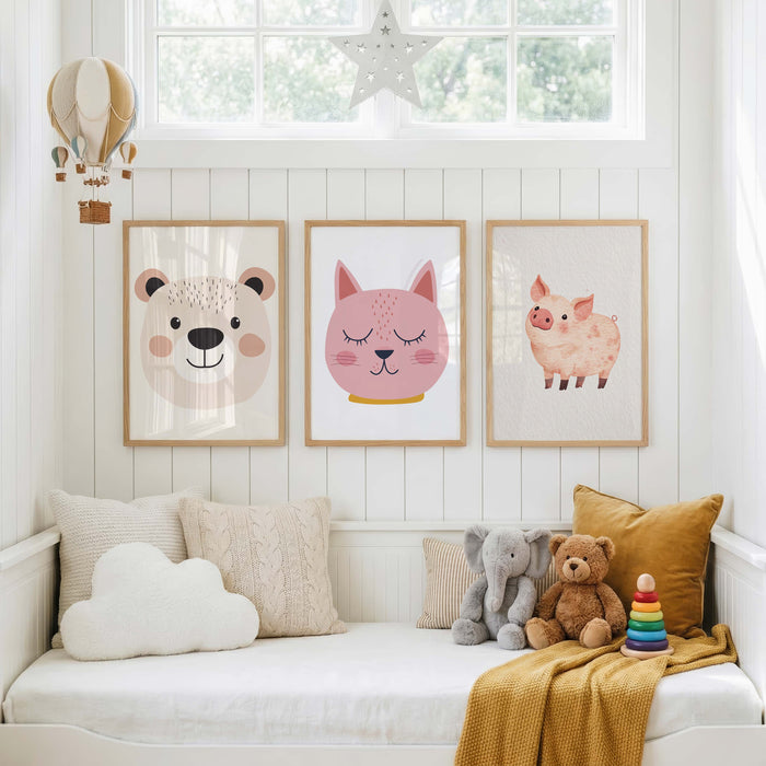 Boho Tierposter | Regenbogen, Bär, Katze & Löwe für Kinderzimmer