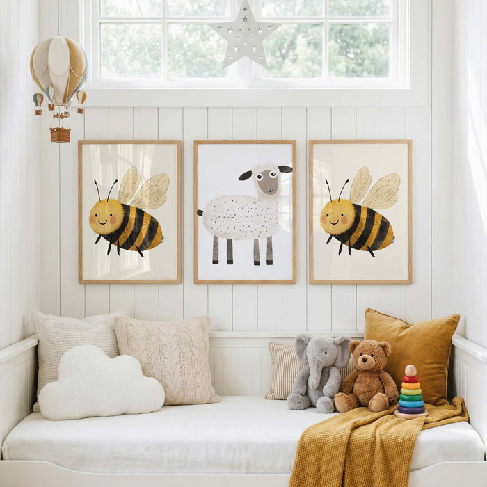 JUSTGOODMOOD Süße Tiere Wandbild – Premium Baumwoll-Canvas