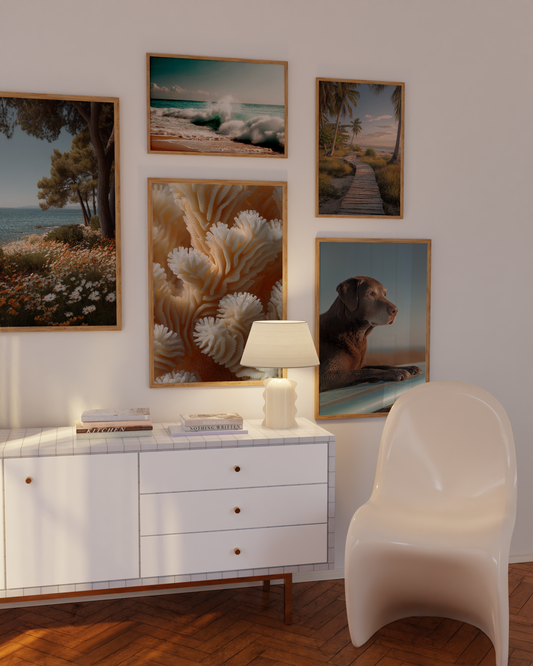 Strand Poster · Geschenkidee · Strand Palmen Muscheln · Dekoprint ohne Rahmen
