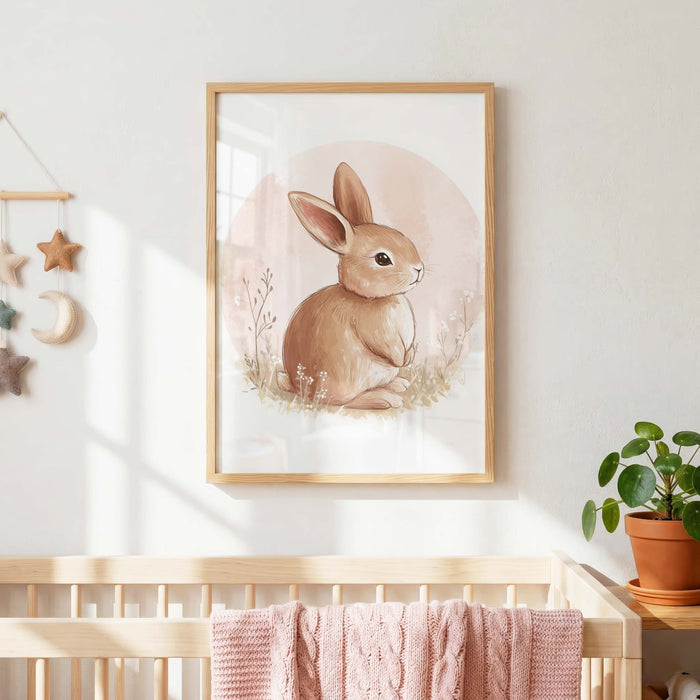 Häschen Poster mit Blumen und Kleidung für Kinderzimmer