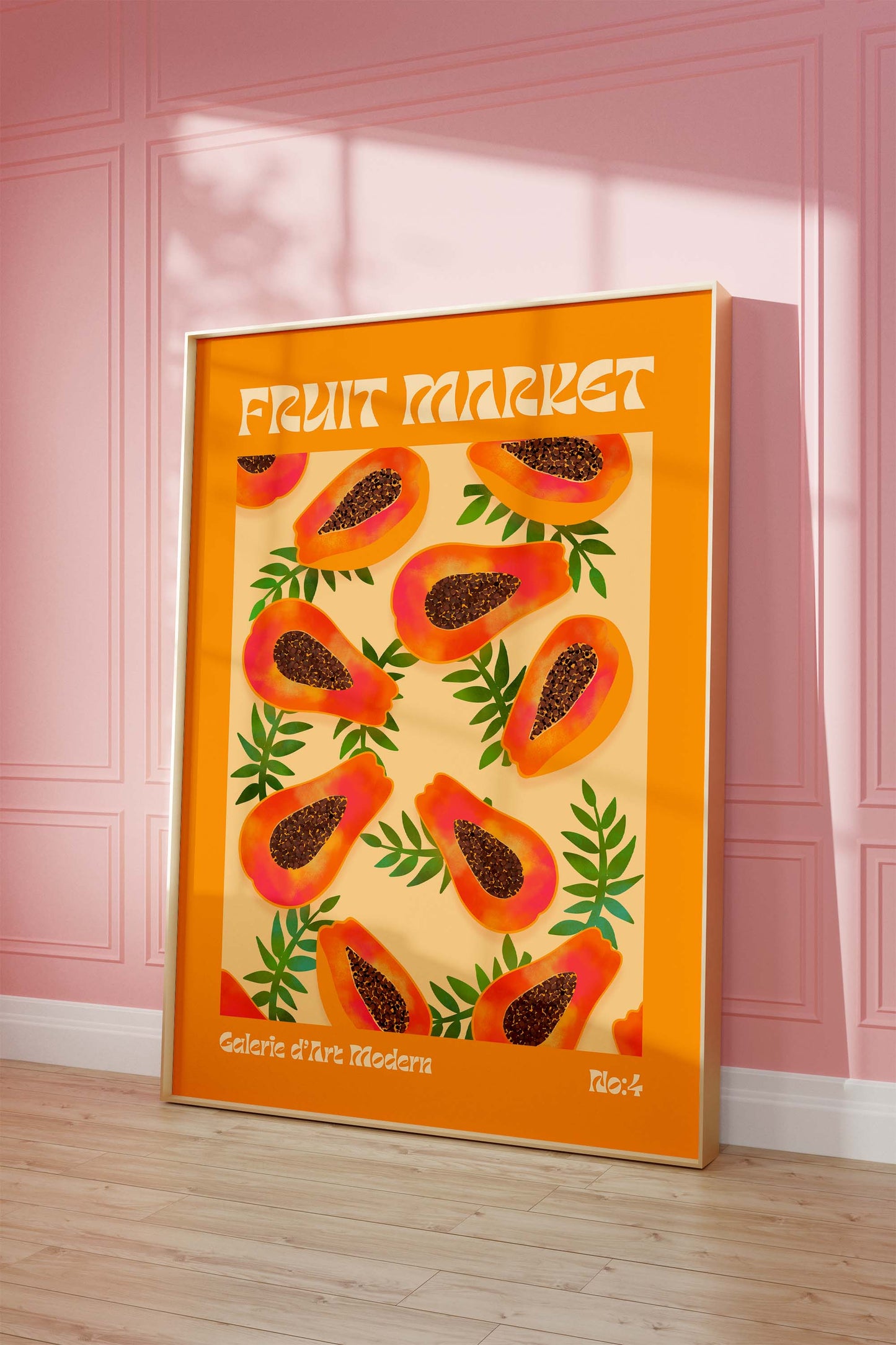 Fruit Market Poster · Papaya Pattern Artwork · Tropical Retro Illustration · Minimal Pop Art Design · Moderne Wandkunst · Print ohne Rahmen