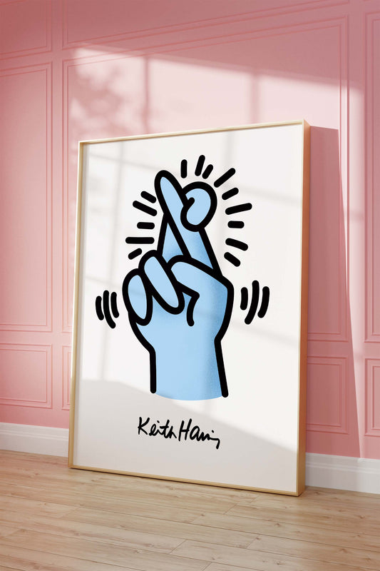 Finger Herz Poster · Keith Haring Style Hand Design · Minimal Line Art · Modernes Pop Art Wandbild · Print ohne Rahmen