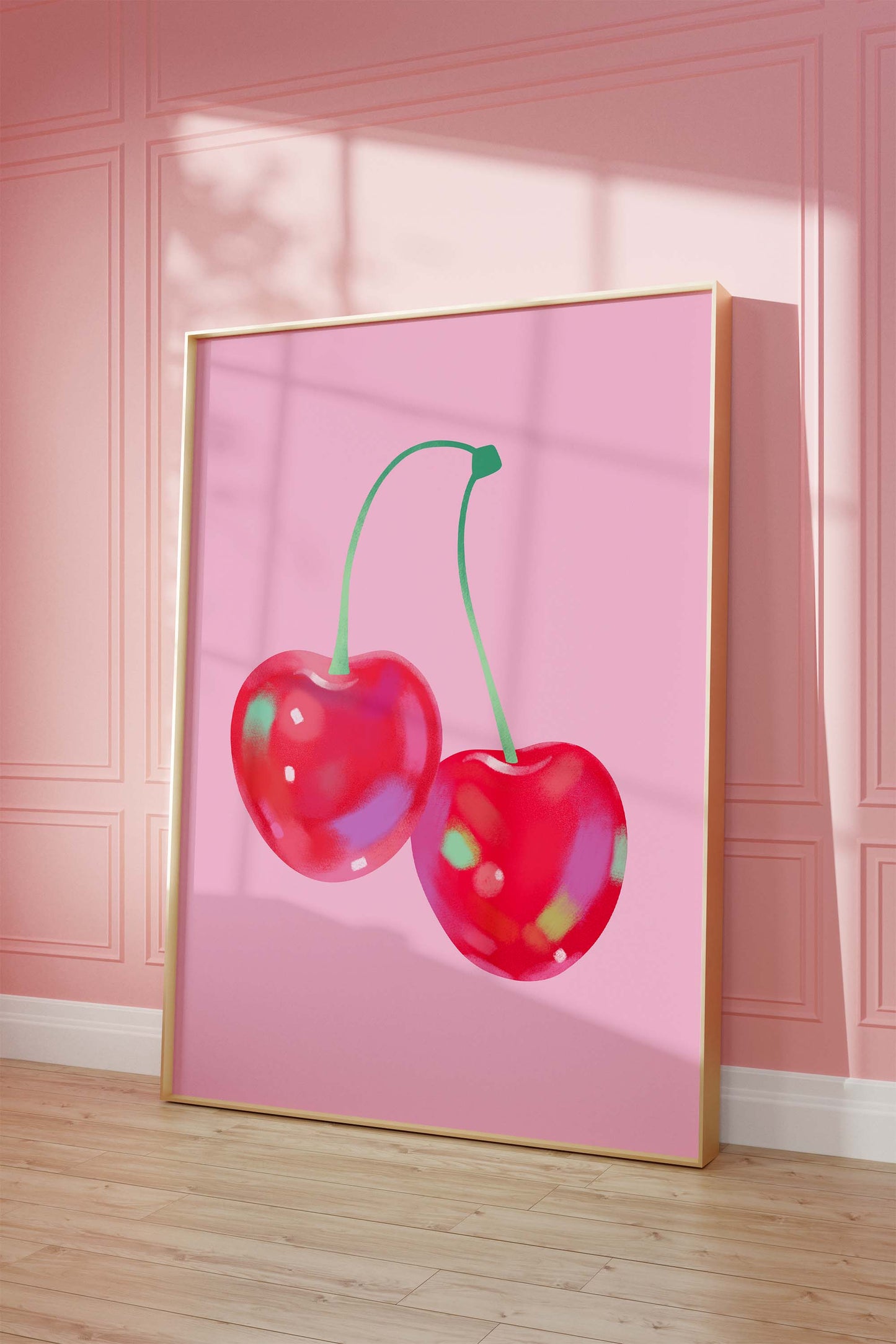 Kirschen Poster  · Rote Kirschen Illustration · Minimal Fruit Art · Ästhetische Wandkunst · Modernes Obst Design · Print ohne Rahmen