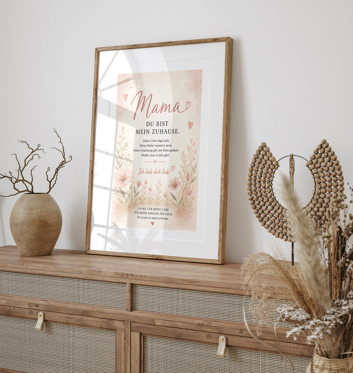 Muttertag Poster Mama Blumen – Premium Baumwolle