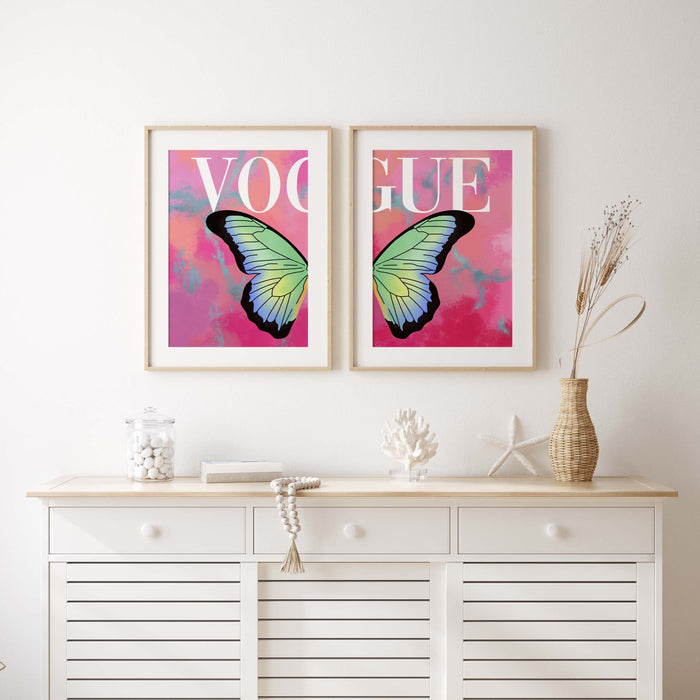 2er Vogue Schmetterling Poster – Premium Baumwolle