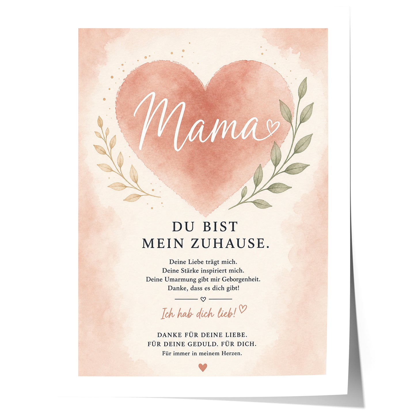 Muttertag Poster Mama Herz · Geschenk für Mama · Liebe Spruch Poster · Wanddeko Familie · Print ohne Rahmen