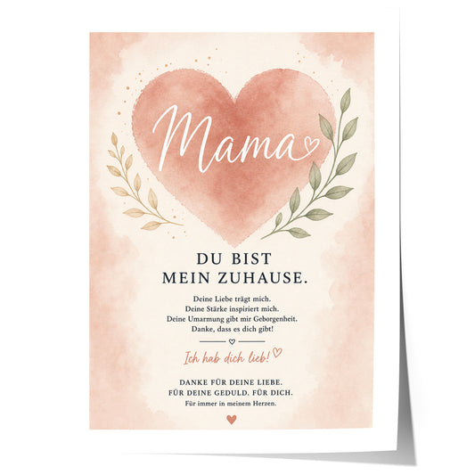 Muttertag Poster Mama Herz · Geschenk für Mama · Liebe Spruch Poster · Wanddeko Familie · Print ohne Rahmen