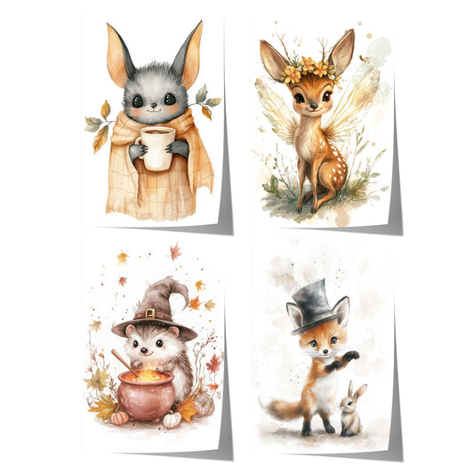 Waldtiere Magisch Kinderzimmer Aquarell Fuchs Reh Igel Fledermaus Poster · Kinderzimmer Bilder · Wand Deko · Kunst Druck · Deko Print ohne Rahmen