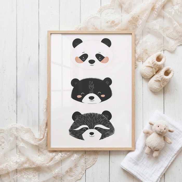 Süße Tiere Poster für Kinderzimmer mit Panda und Katze