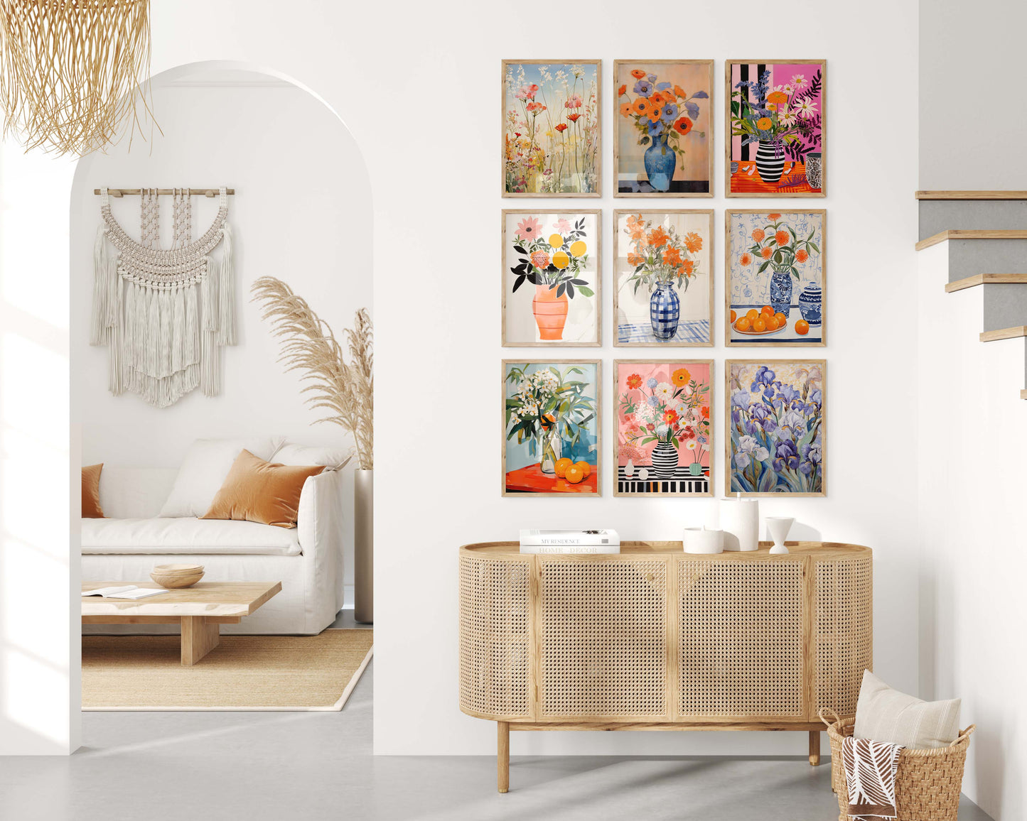 Blumen Poster · Geschenkidee · Farbenfrohe Blumenvasen und Künstlerische Floralkunst im Modernen Stil · Dekoprint ohne Rahmen
