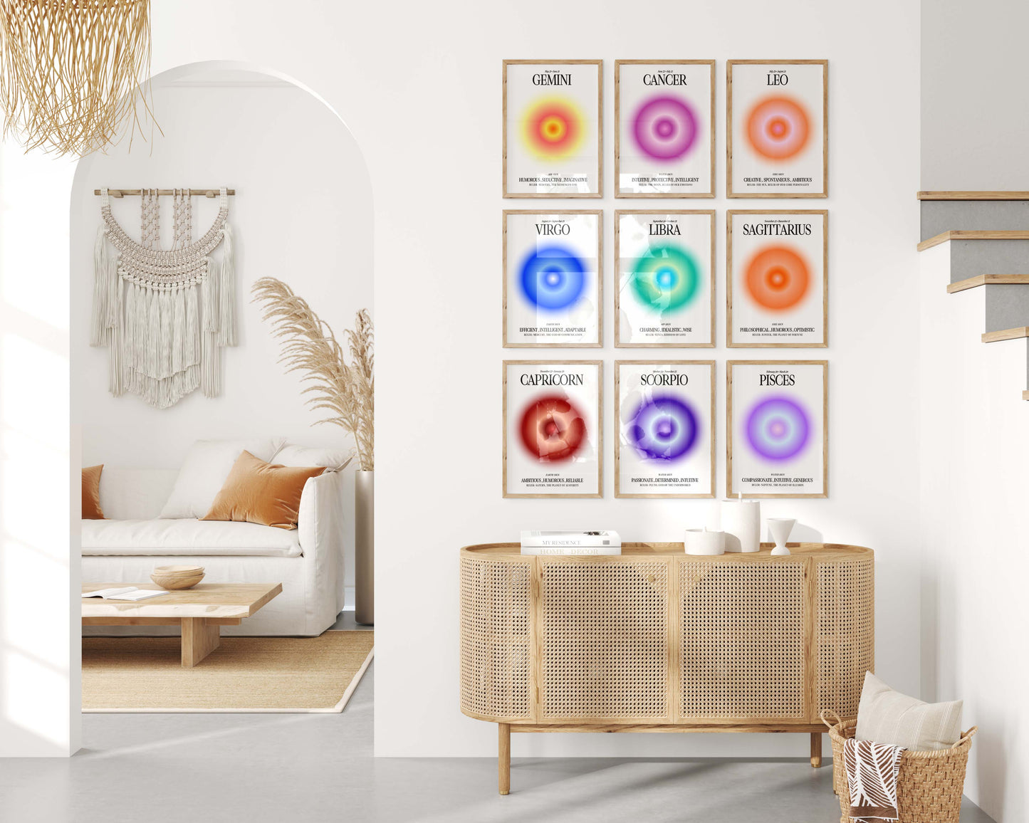 Sternzeichen Farbkreis Poster · Geschenkidee · Widder, Stier, Wassermann, Zwillinge, Krebs, Löwe, Jungfrau und Waage · Dekoprint ohne Rahmen