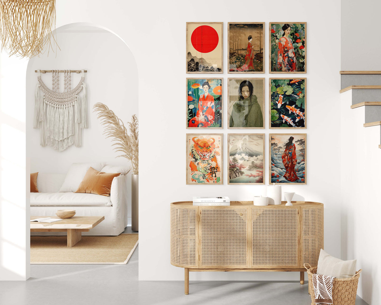 Japan Poster · Geschenkidee · Japanische Kunst Geisha Koi Drache und Fuji · Dekoprint ohne Rahmen