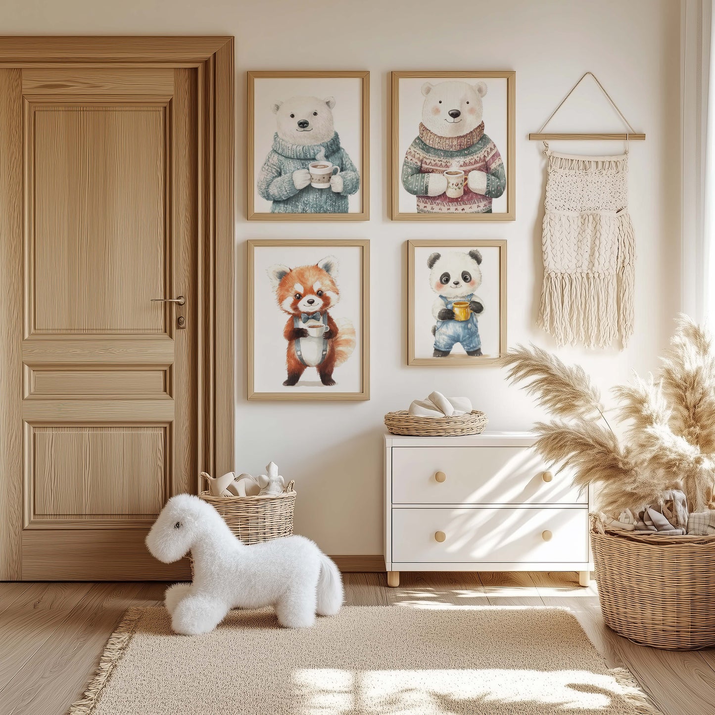 Niedliches Tier Kinderzimmer poster · Geschenkidee · Aquarell Bär Panda und Roter Panda Illustration · Wanddeko · Print ohne Rahmen