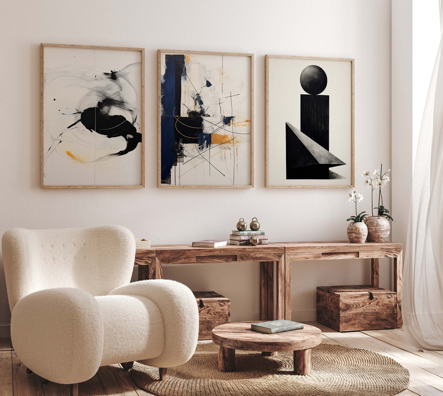 Abstrakte Moderne Poster · Geschenkidee · Schwarz Beige Geometrische Wandkunst · Minimalistische Kunst für Wohnzimmer Schlafzimmer · Print ohne Rahmen