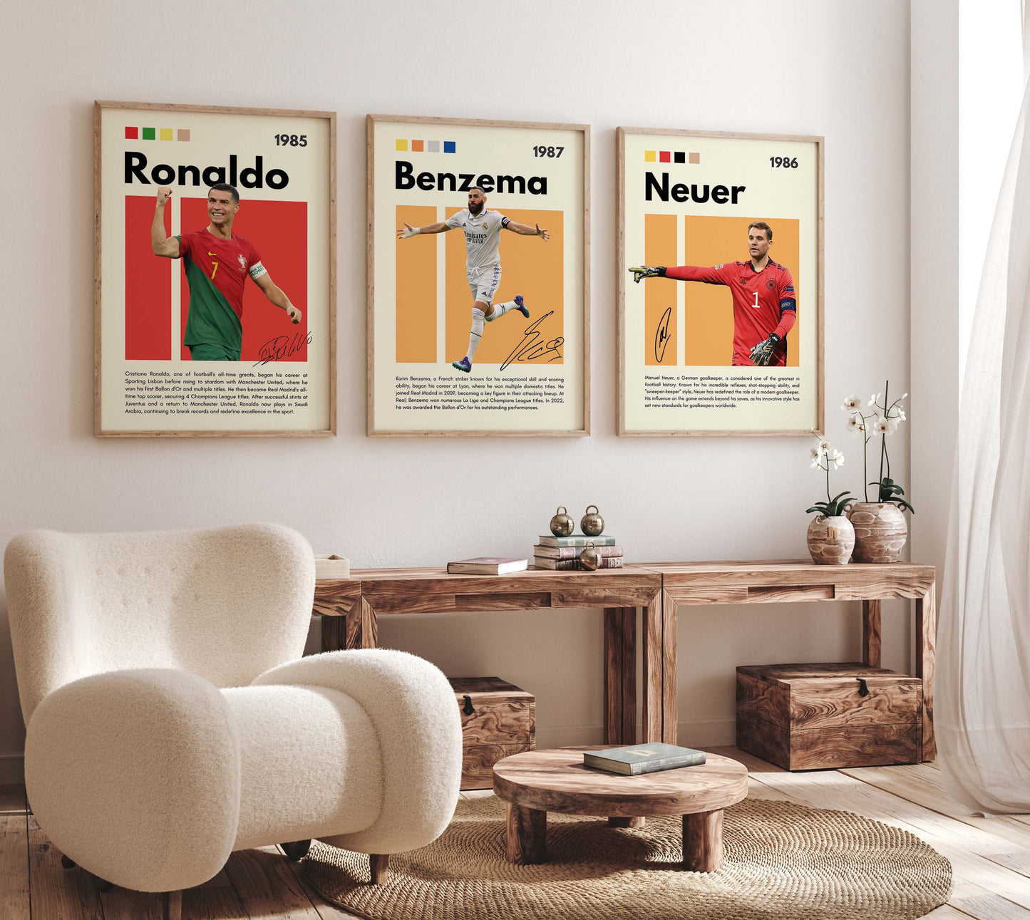 Fußball Legenden Poster · Ronaldo Benzema Neuer Beckham Ronaldinho Zidane · Sport Wanddeko · Dekoprint ohne Rahmen