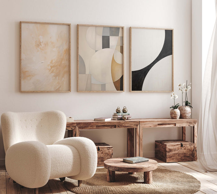 Geometrische Poster in Beige, Schwarz & Grau