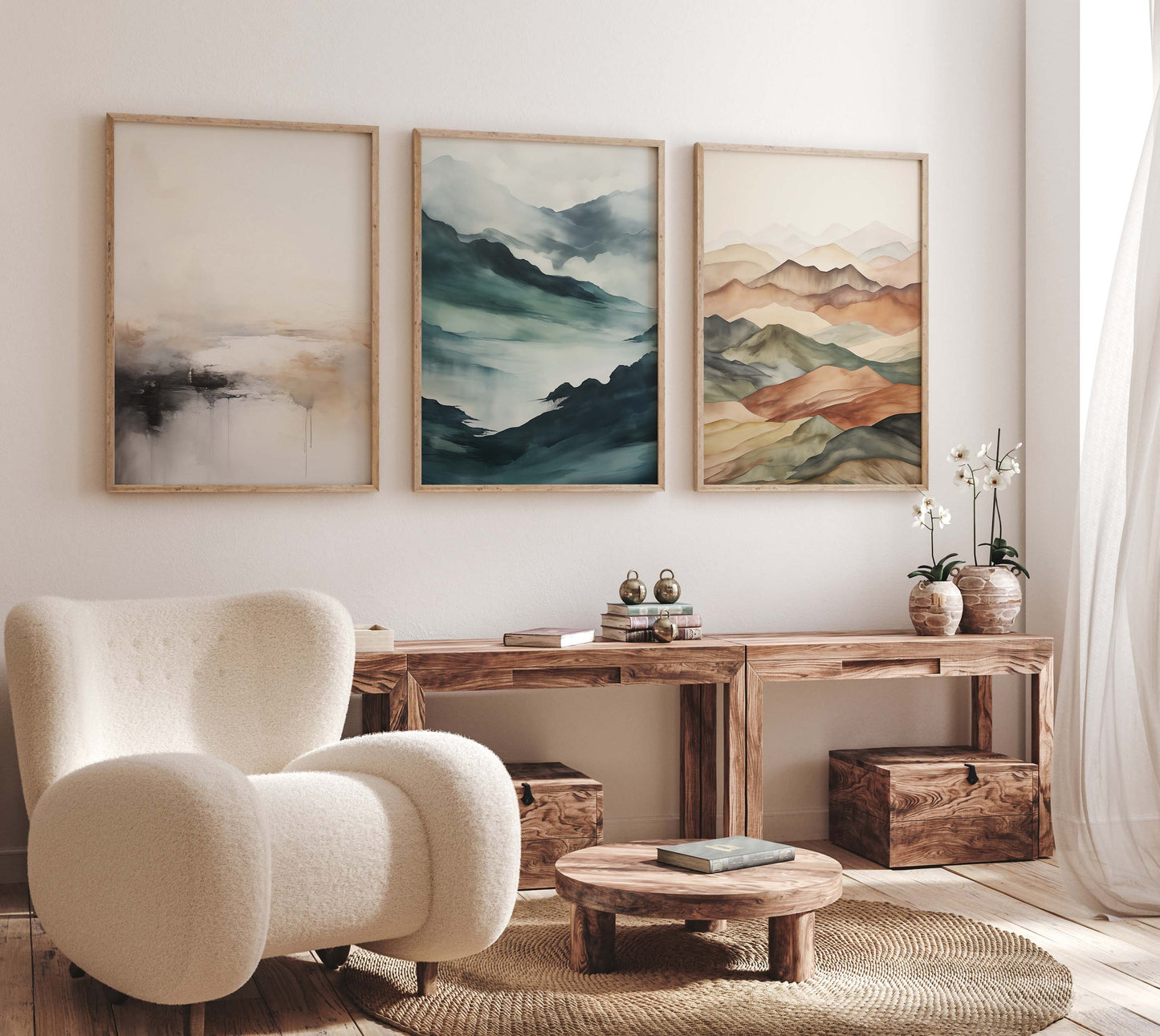 Aquarell Natur Poster · Geschenkidee · Nebelberge Küstenlandschaften Wolkenmeer und Waldmotive für Wohnzimmer · Print ohne Rahmen