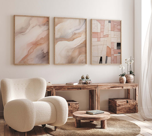 Abstrakte Marmor Poster · Geschenkidee · Fließende Beige Rosé Formen und Moderne Strukturkunst · Dekoprint ohne Rahmen