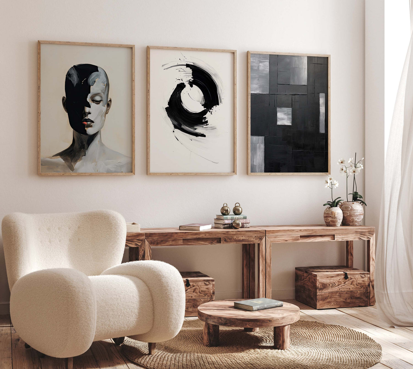 Moderne Abstrakte Kunst Poster · Geschenkidee · Geometrische Schwarz Beige Wandbilder für Wohnzimmer Büro Schlafzimmer · Print ohne Rahmen