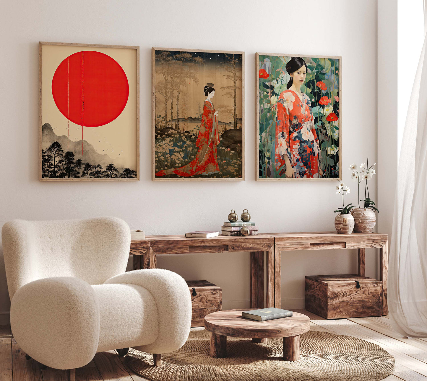 Japan Poster · Geschenkidee · Japanische Kunst Geisha Koi Drache und Fuji · Dekoprint ohne Rahmen