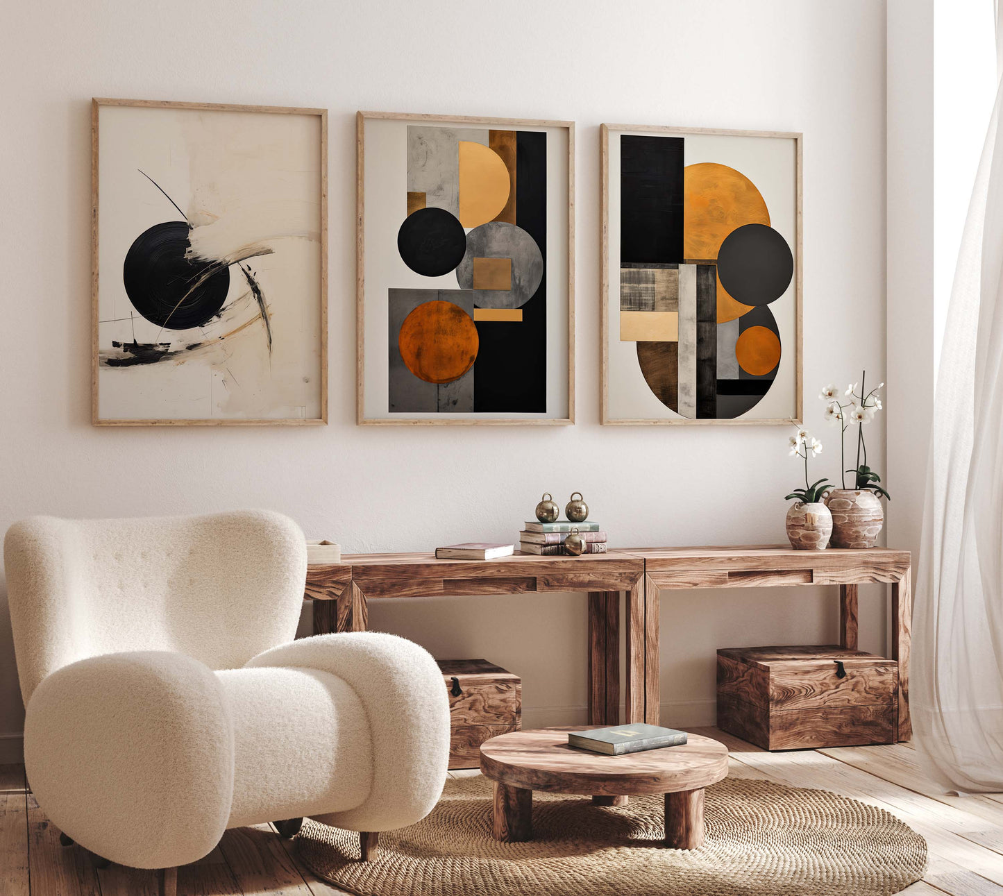Moderne Abstrakte Kunst Poster · Geschenkidee · Geometrische Schwarz Beige Wandbilder für Wohnzimmer Büro Schlafzimmer · Print ohne Rahmen