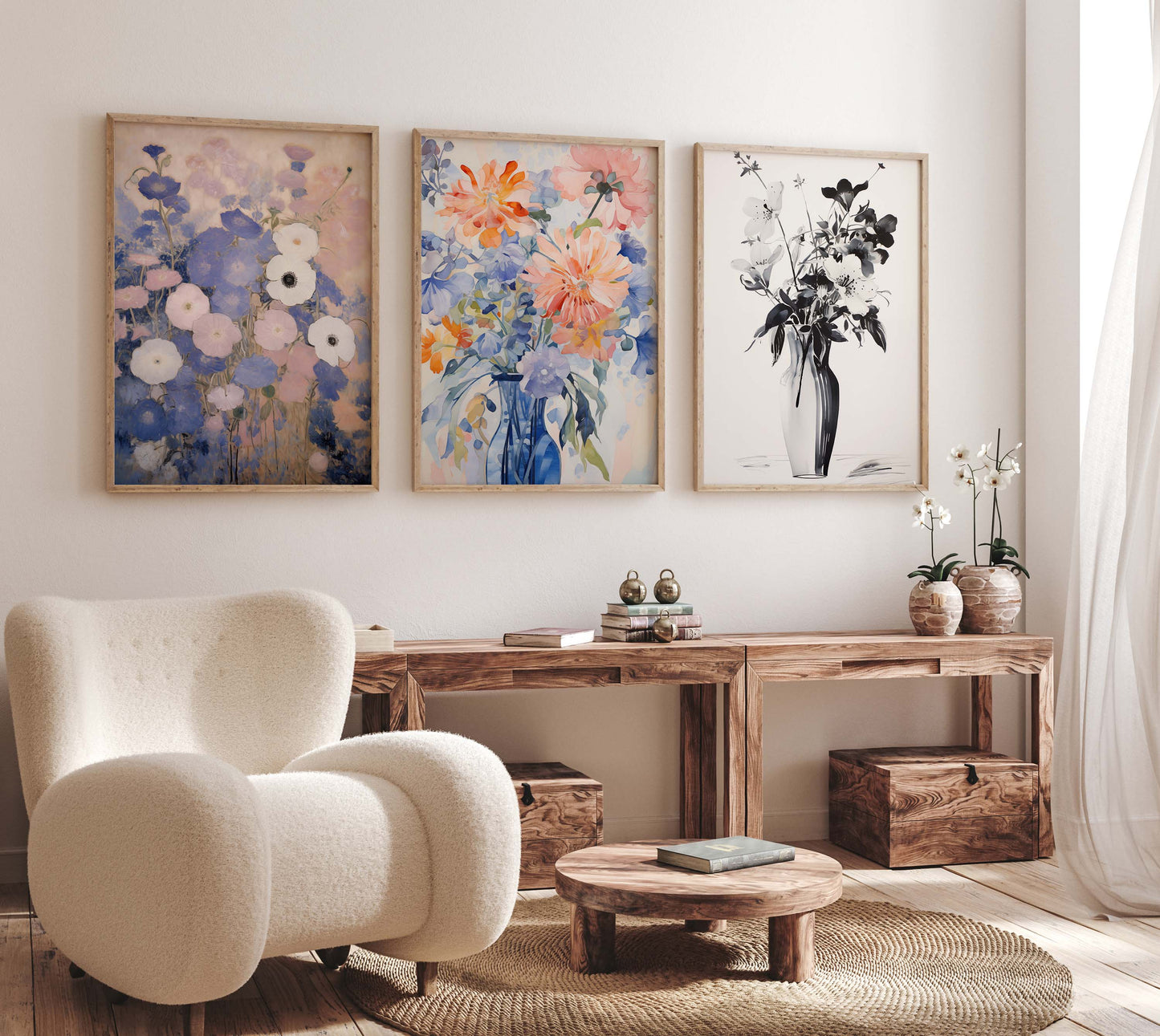 Blumen Poster · Geschenkidee · Tulpen Mohnblumen Maiglöckchen und Florale Aquarellkunst · Dekoprint ohne Rahmen