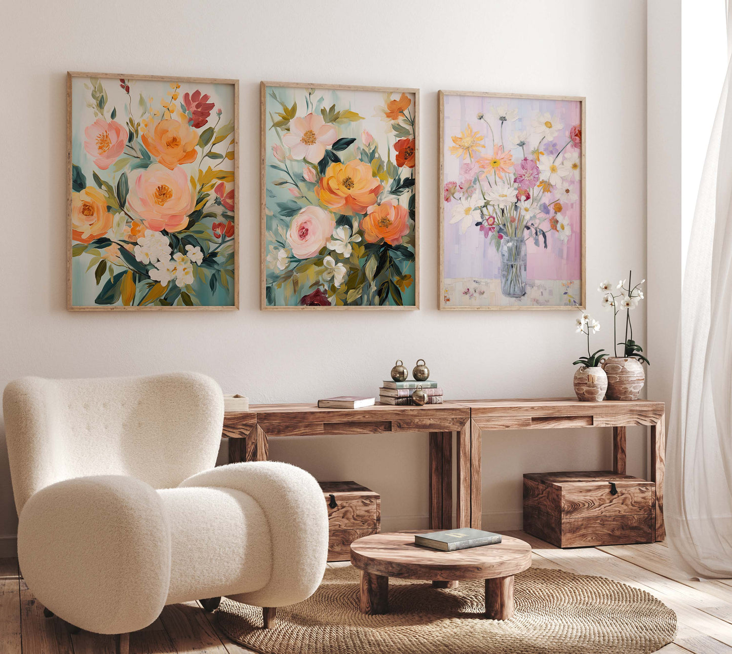 Blumen Poster · Geschenkidee · Romantische Wildblumen und Pastellblüten in Künstlerischer Aquarellmalerei · Dekoprint ohne Rahmen